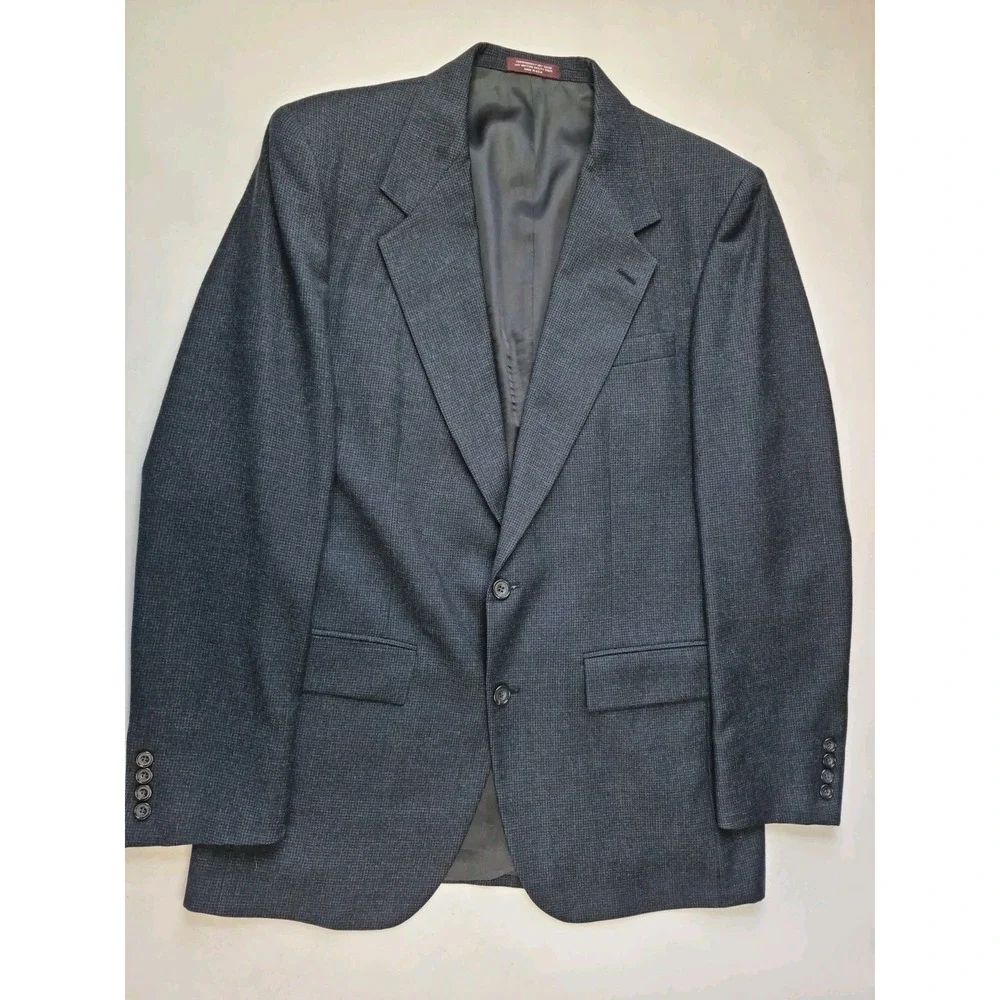 Evan Picone Mens Wool Sports Coat 40L Blue Houndstooth Vintage USA Blazer